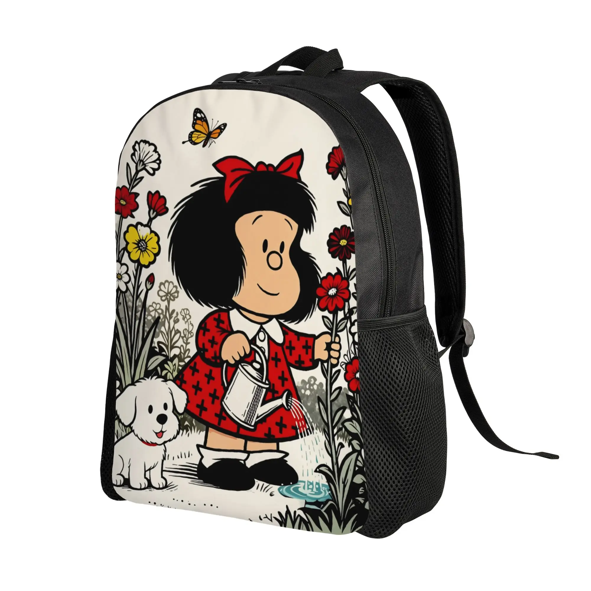 Cartoon Girl and Puppy Gardening Backpack for Men Women Cool High School Hiking Travel Daypack Mafaldas College Canvas Bags Gift