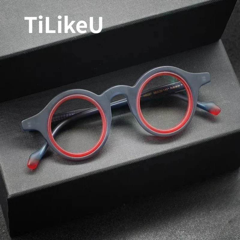 

Frosted Handmade Retro Acetate Glasses Frame Multi-color Splicing Round Mirror Ring Men and Women Design Prescription Eyeglasses