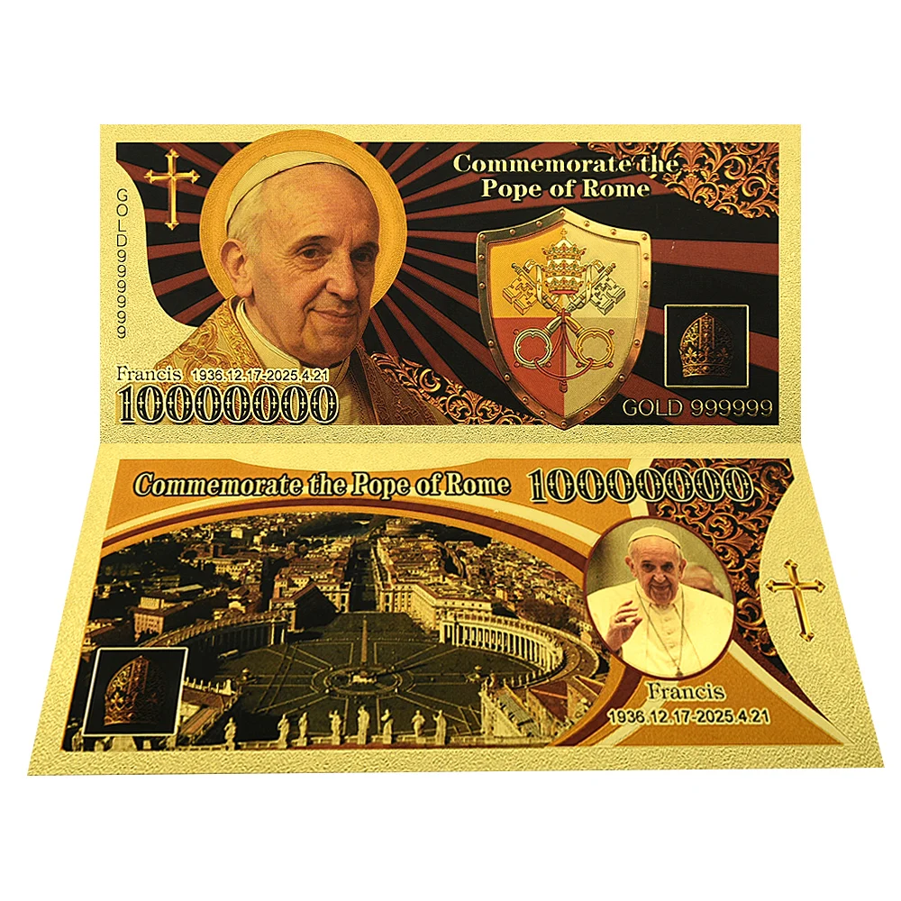 

Pope of Rome Gold Foil Banknotes Limited - Edition Cards Francis 1936-2025 Uncruuent Collectible Souvenir Banknotes