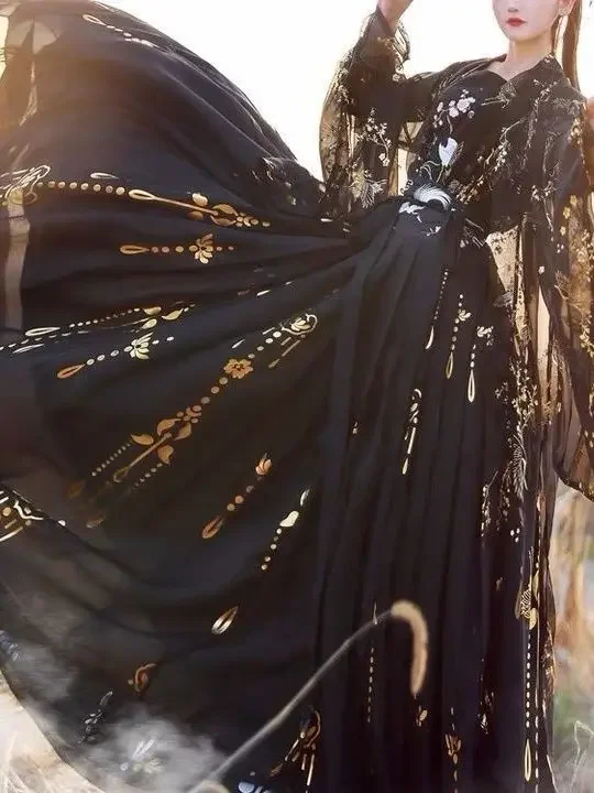 Hanfu kostum Cina kuno asli pakaian wanita kostum tari tradisional Hanfu gaun peri rakyat untuk wisuda