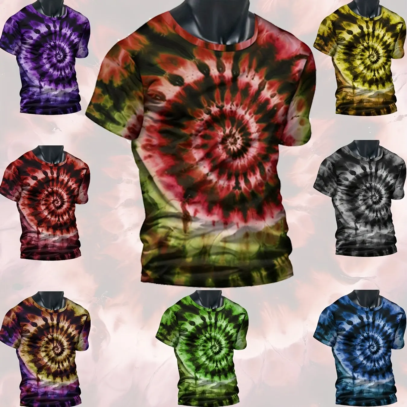 Tie Dye Whirl Graphic T shirts For Men Novel 3D Print Short sleeve Crew Neck T-shirt Summer Funny Street Trend Oversized Top Tee