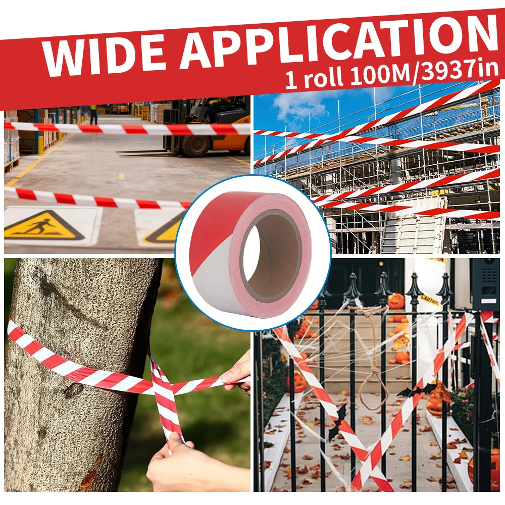 5MM×100M Hazard Warning Safety Stripe Warning Tape, Non Adhesive Barrier Tape, Suitable for Warning Dangerous Buildings