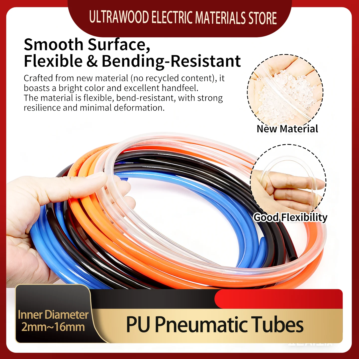 

PU Hose Pneumatic Tube Air Hose Polyurethane Pipe Assorted Sizes 3mm-20mm for Air Components 1/5m Length
