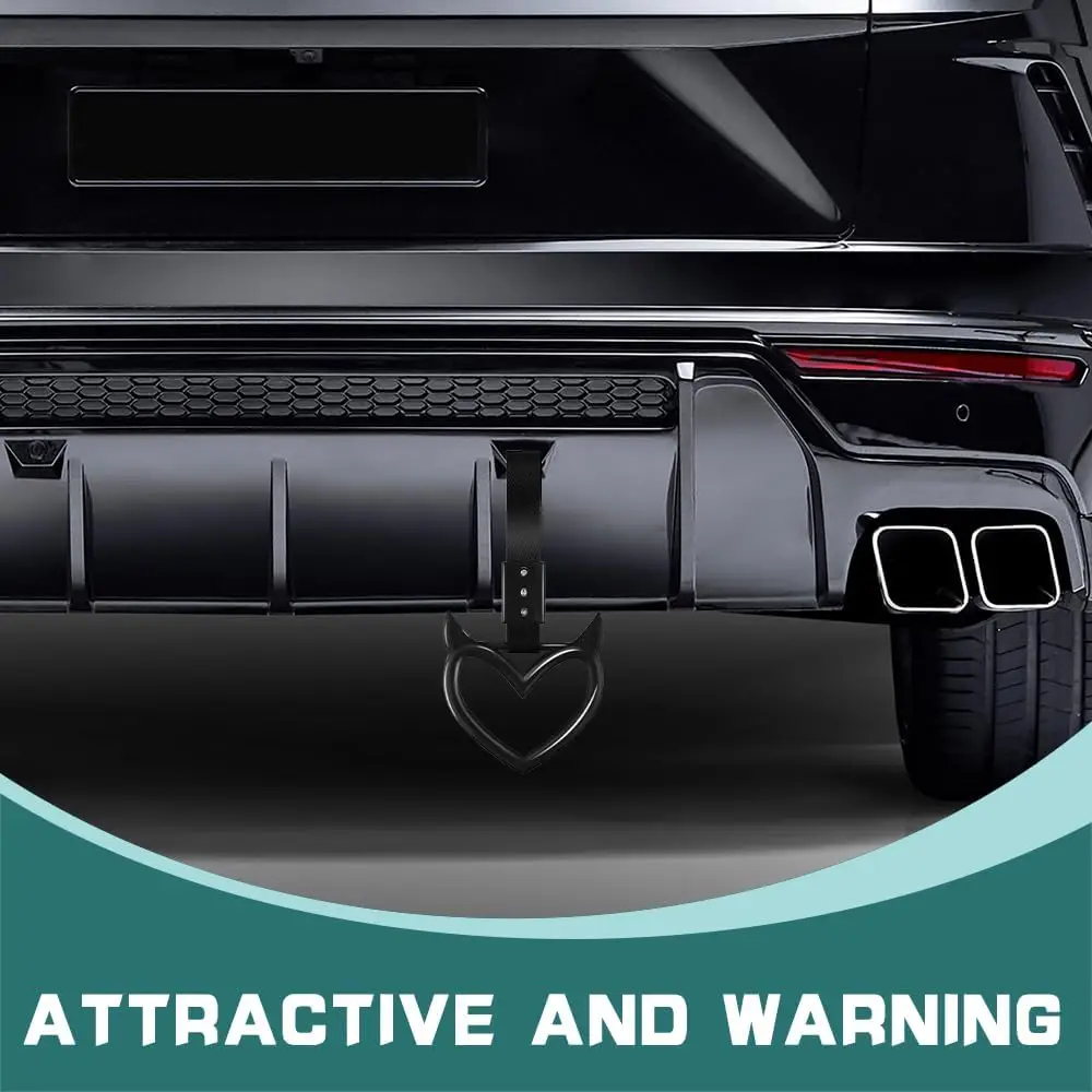 2x Devil Heart Handle Ring,Heart Hand Strap Drift Charm,Easy Installation Rear Bumper Warning Ring Decor, Interior Decor for Car view 3