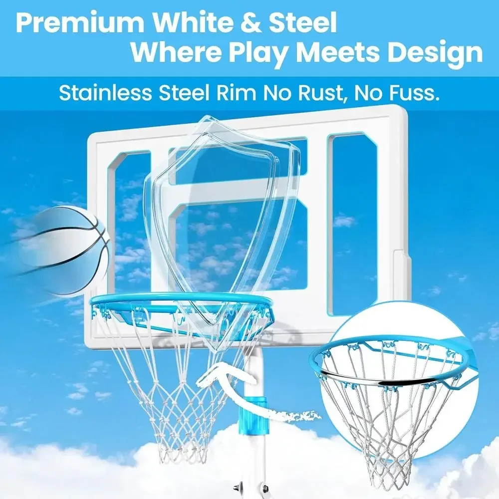 Portable 32 Swimming Pool Basketball Hoop - Stainless Steel, Rust-Resistant Goal Set for Outdoor/Indoor Use view 2
