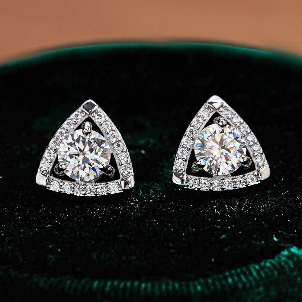 Moissanite Geometric Earrings 18K Gold Set with Triangular Earrings Are Still The Same Platinum PT950 Diamond Accessory Jewelry
