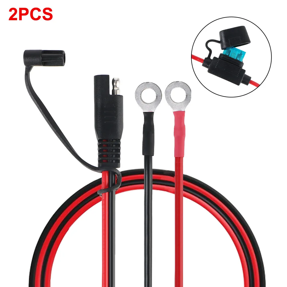 For Battery Charger/Maintainer SAE to O Ring Terminal 12V Charger Cable Quick Release 2Pcs With 10A Fuse For Motorcycle Battery