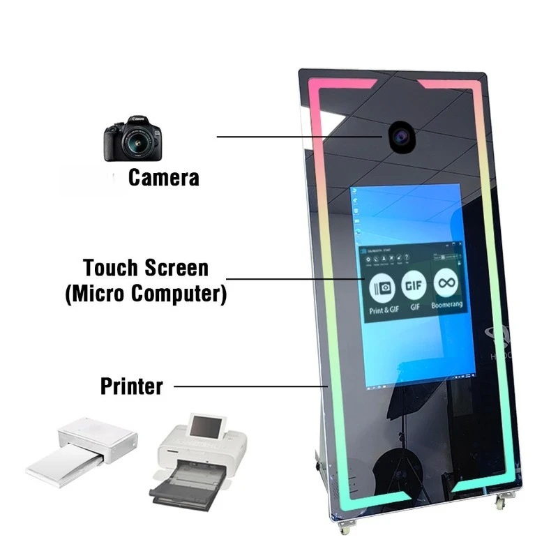 

Touch Screen Mirror Photo Booth - Portable Selfie Booth with Instant Print & Social Sharing