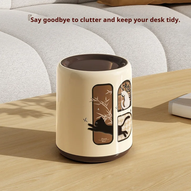 Mid-Century Style Desktop Trash Can, Large Capacity, Retro Design, Creative New Model, Cute And Practical For Home Use
