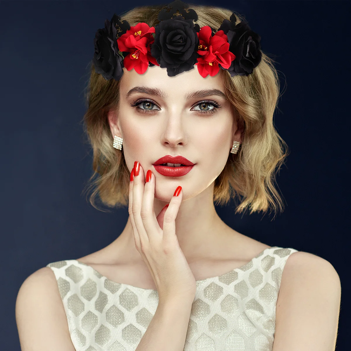 

Queen Crown Vintage Rose Flower Headband Floral Wreath Ideal for Halloween Wedding Party Festival Crown Rose Flower Headband