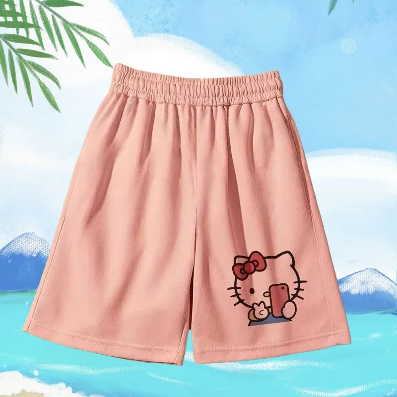 

MOTO-Sanrio Kawai аниме мультяшные изображения Hello Kitty шорты для мальчиков и девочек летние модные свободные повседневные пляжные штаны
