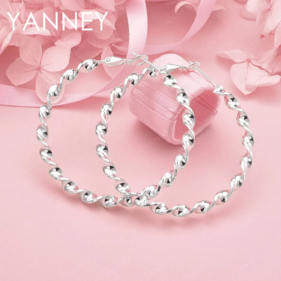 

Витые серьги-кольца из стерлингового серебра 925 пробы, 50 мм, модный подарок для женщин, элегантные свадебные украшения, аксессуары