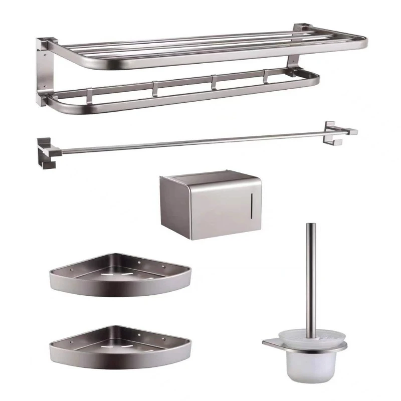 

Bath towel rack, towel rack, triangular basket, tissue box, toilet brush five-piece set, no punching, bathroom rack, space