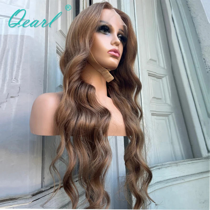 New 360 Lace Frontal Wigs Pre Plucked Light Brown Chestnut HD Human Hair Full Lace Wig Natural Loose Wavy Frontal Wig Sale Qearl