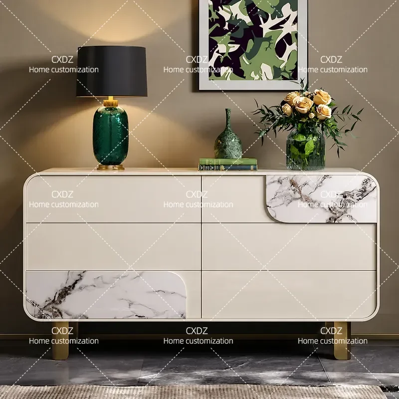 Light Luxury Marble Drawer Chest Premium Paint Bedroom TV Cabinet Bedside Storage Unit Porch Cabinet Custom Design