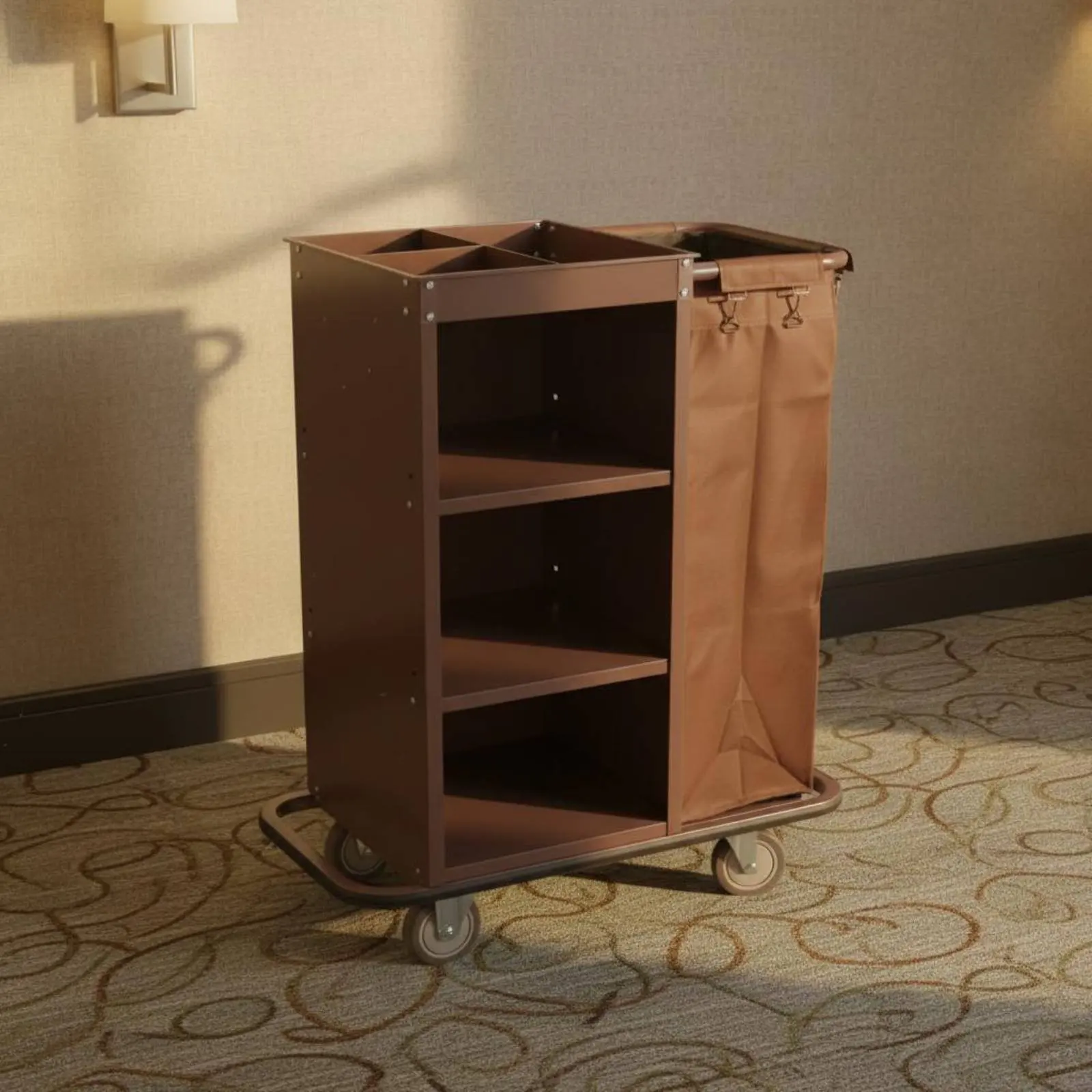 Hotel Linen Cart Large Capacity Janitorial Utility Cart Room Utility Trolley Quiet Wheels Detachable Bags for Hospital