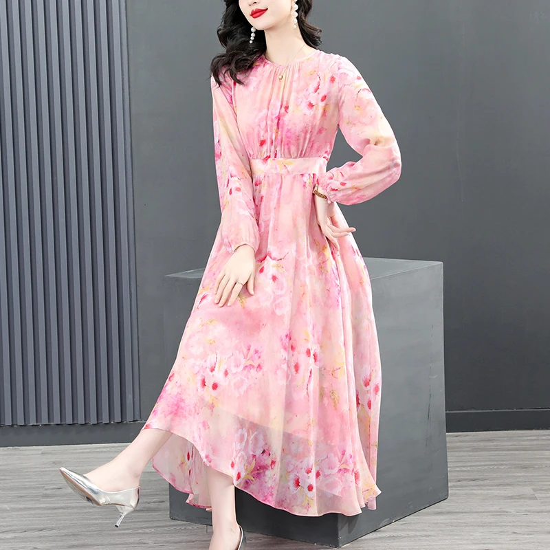 

2025 Summer Luxury Chiffon Floral Print Boho Casual Maxi Dress Women's Vintage Elegant Chic Dress Holiday Beach Evening Dresses