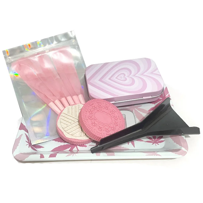 PINK Metal Rolling Tray Kit Grinder Set Cigarette Tin Boxes Spice Crusher 10PCS Accessories Set ﻿