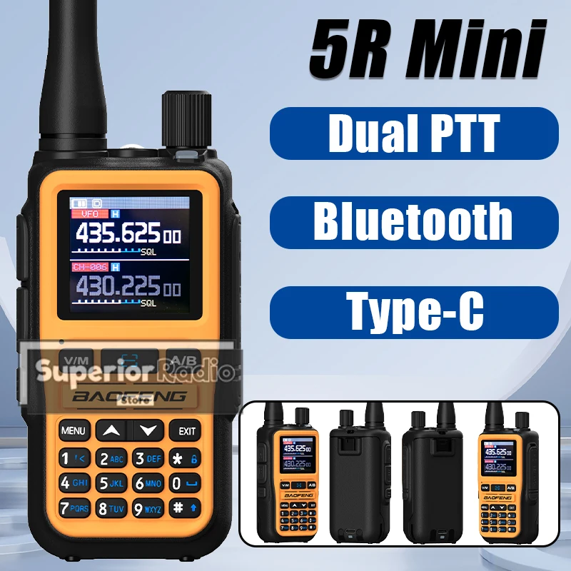 Baofeng UV-5R Mini Radio bidireccional naranja BF-5R Mini Walkie Talkie Bluetooth potencia ajustable tamaño pequeño 1/2/4 Uds copia de frecuencia 5W