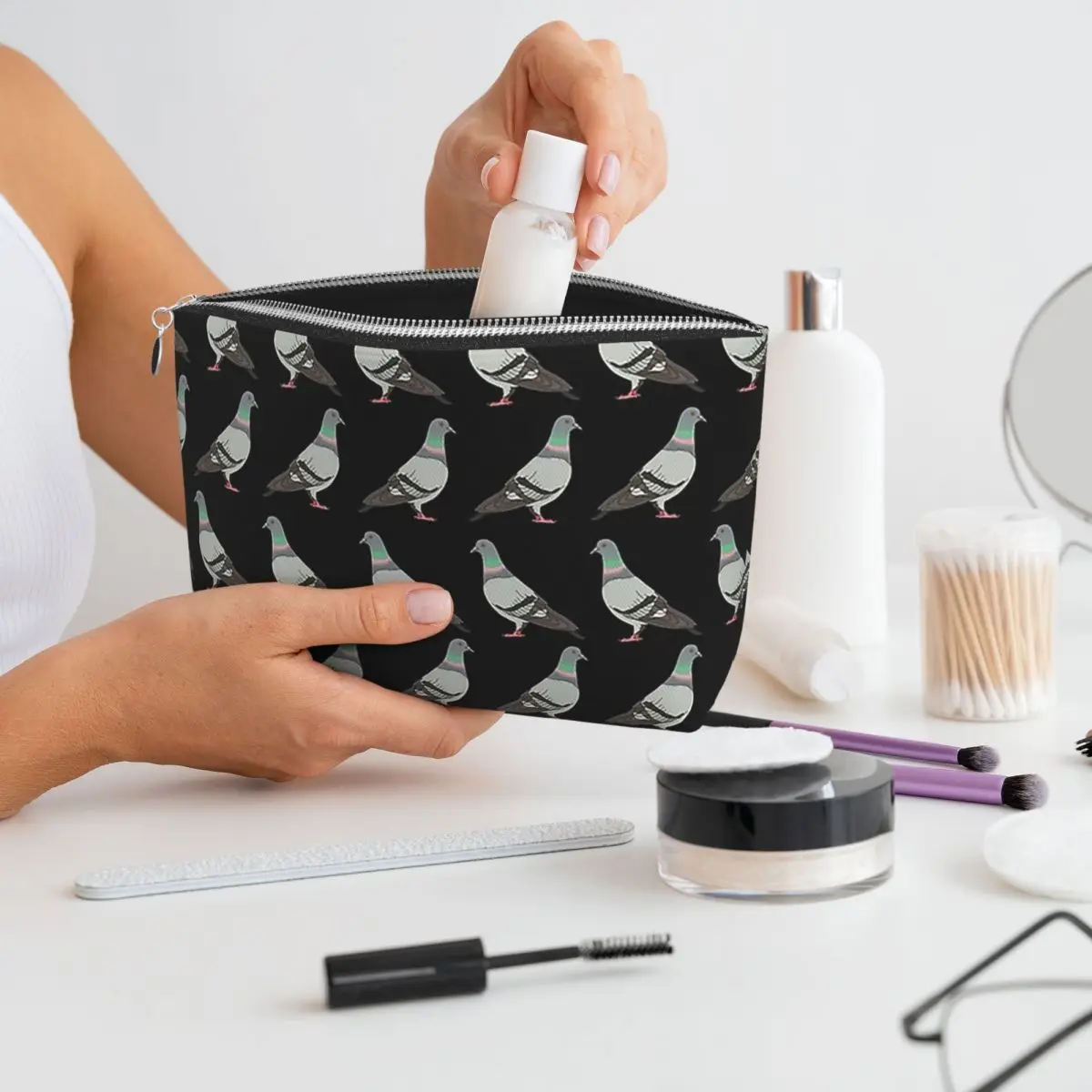 

Pigeon Walk 2020, Black Background Women Cosmetic Bags Travel Makeup Organizer Pouch Toiletry Storage Dopp Kit Case