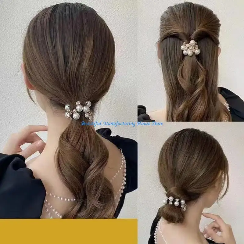 

E56A Soft Elastic Hair Ties With Imitation Pearls Detail Nonslip Hair Bands For Women Girls 3 Pack Hair Accessories