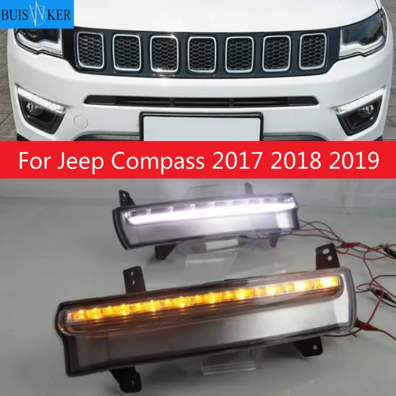 

2PCS Daytime running light For Jeep Compass 2017 2018 2019 dynamic yellow turn Signal Light style Relay 12V LED car DRL fog lamp