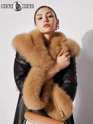 Luxury Fox Fur Collar Office Ladies Genuine Leather Down Coat Slim Fit Long Windbreakers Warm New Winter Women Sheepskin Jackets