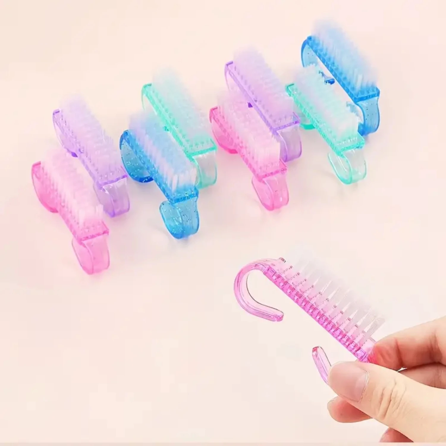 Soft 10 Pcs/Lot Plastic Acrylic Nail Brush Set for Manicure Pedicure - File Tools to Remove Dust and Clean Nails.