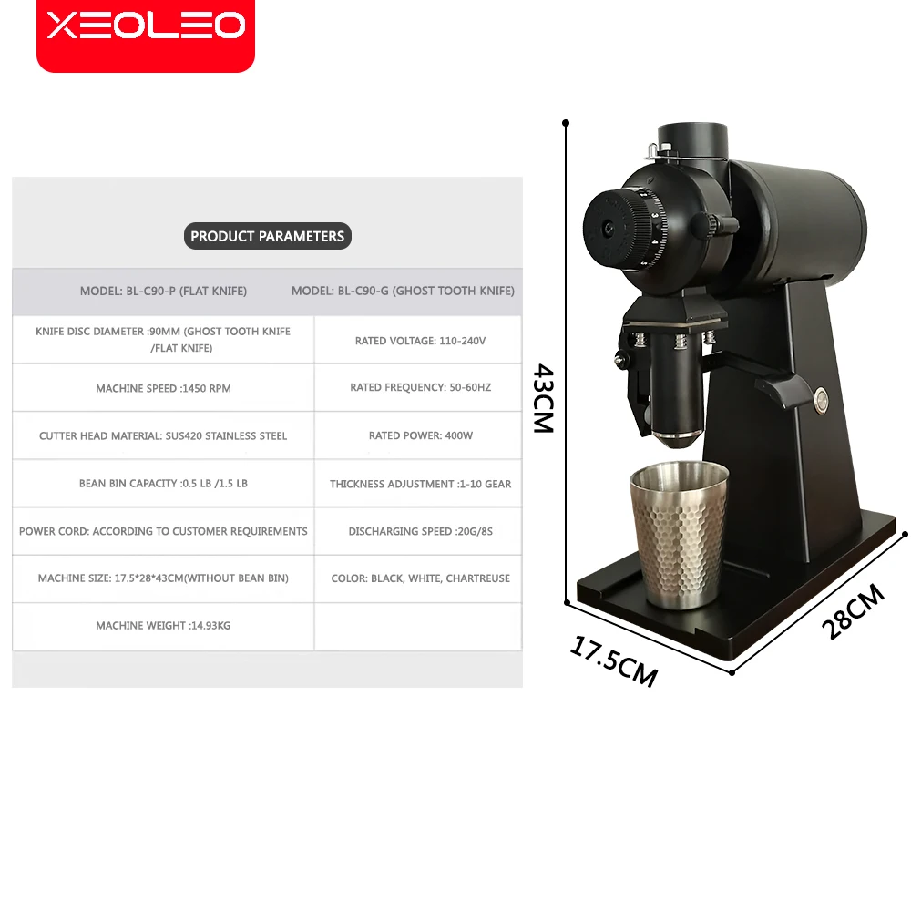 XEOLEO 90mm Coffee Bean Grinder Flat Titanium Plated Burr No Static Electricity Espresso Coffee Maker Speed Regulation Tea Grind