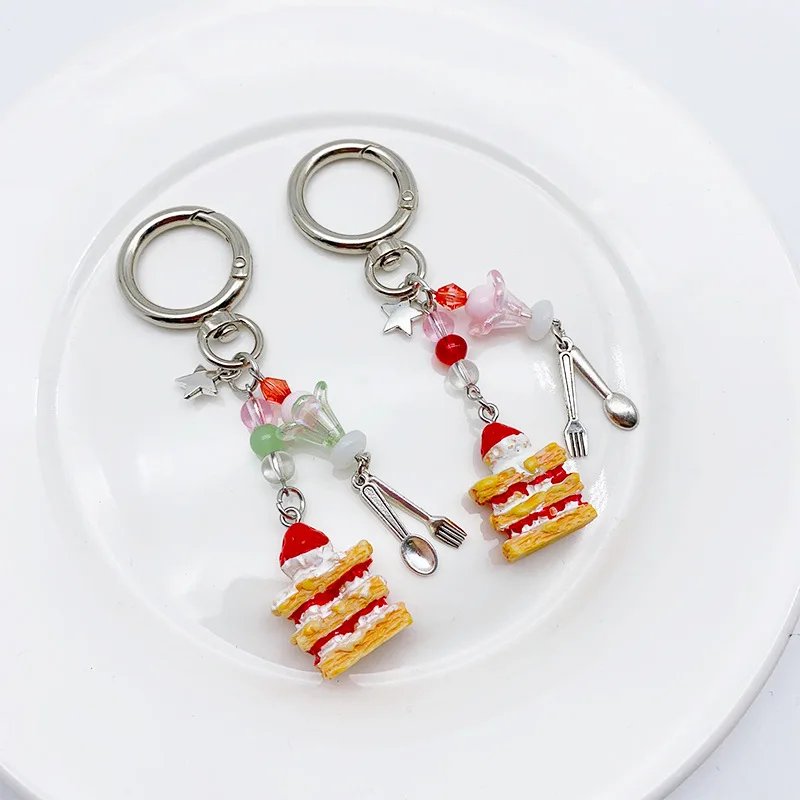 Summer Kawaii Dessert Pendant Ice Cream Spoon Fork Charm for Bag Cute Mini Food Keychain AirPods Accessories Trinket for Girls