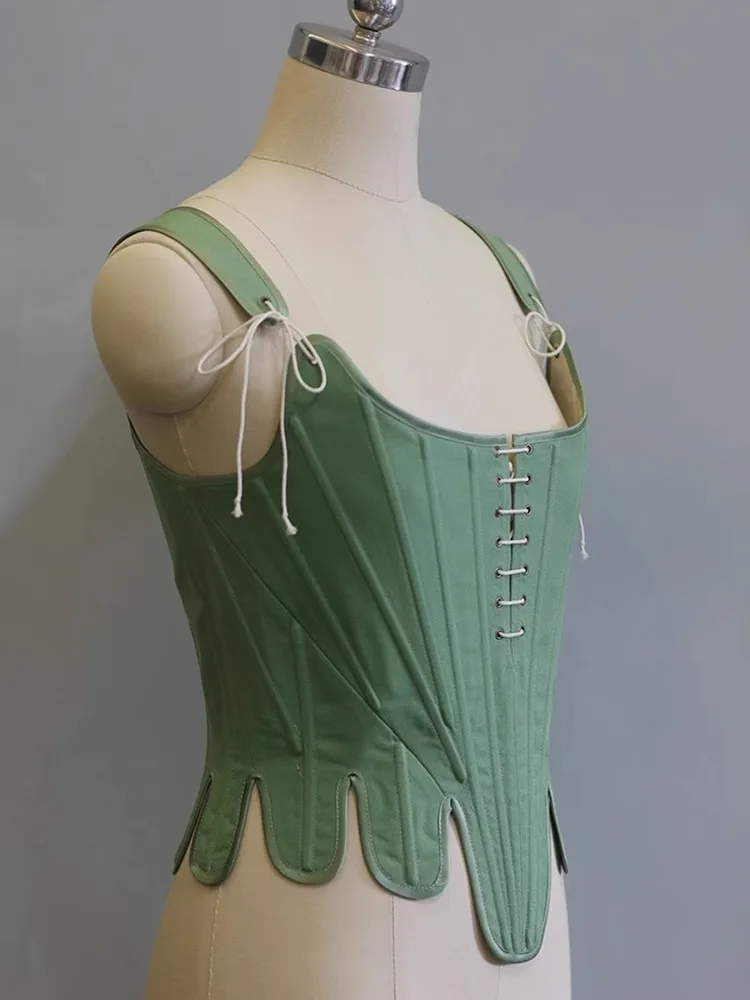 82-94cm Bust Green Corset Women Vintage Elegant Adjustable Fishbone Corset With Front Open Back Lace-Up Cotton Linen Corset Tops