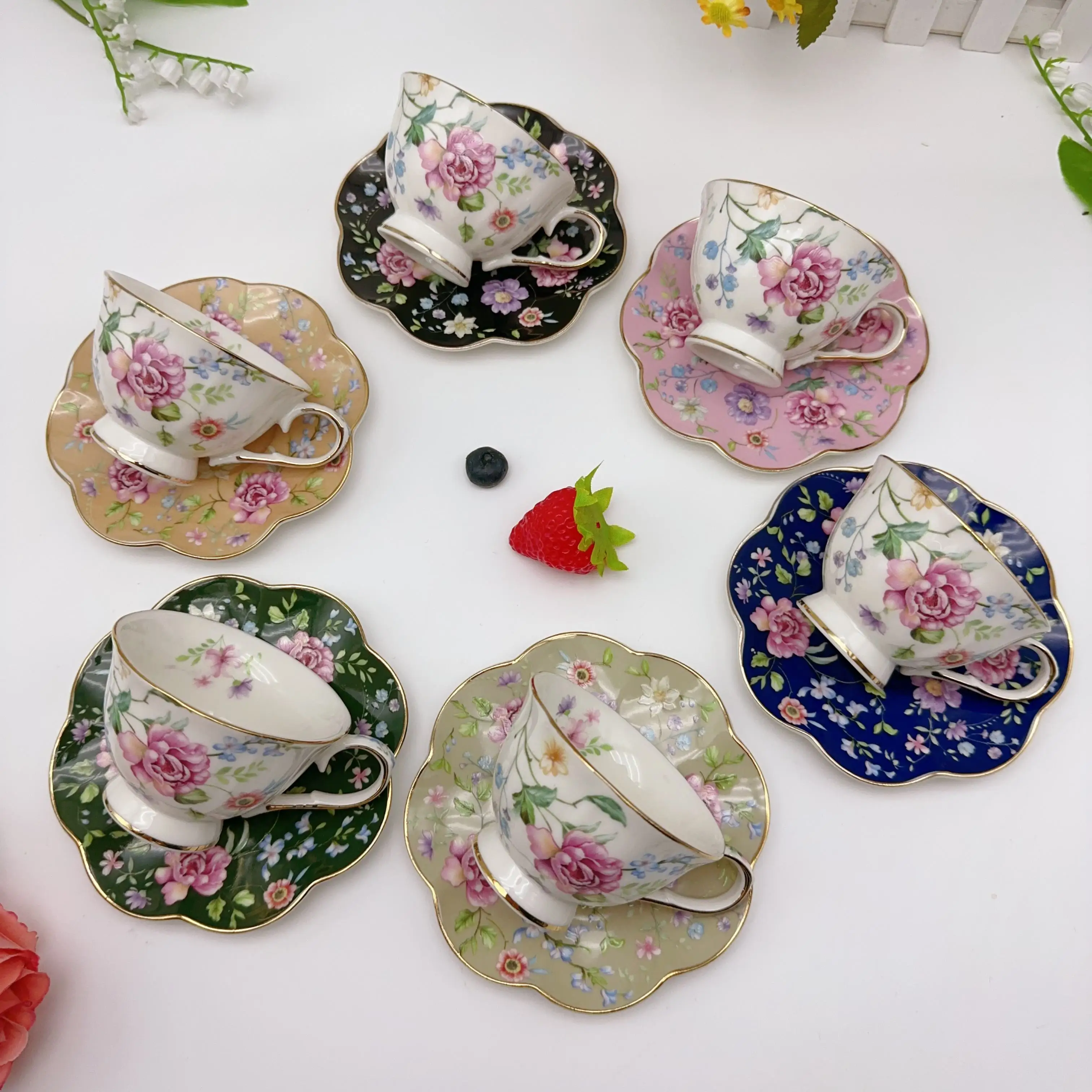 

12 шт., цветочный послеобеденный чай в европейском стиле, концентрированная кофейная чашка и тарелка с тыквой (шесть чашек и шесть тарелок), подарочный набор, 90 мл