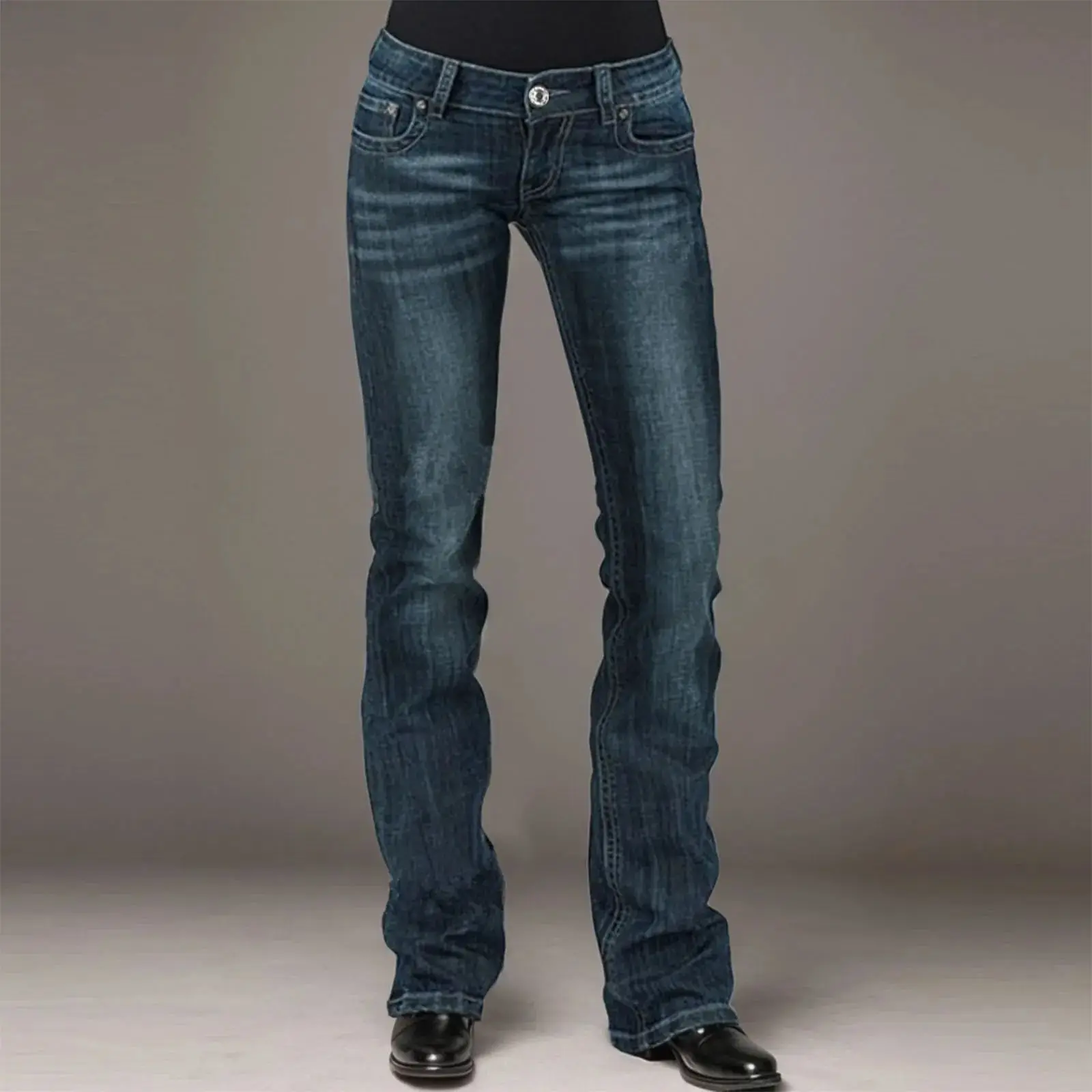 

Женские эластичные джинсовые брюки со средней талией, джинсы из искусственной ткани в полоску на пуговицах, удобная посадка, модная зимняя коллекция