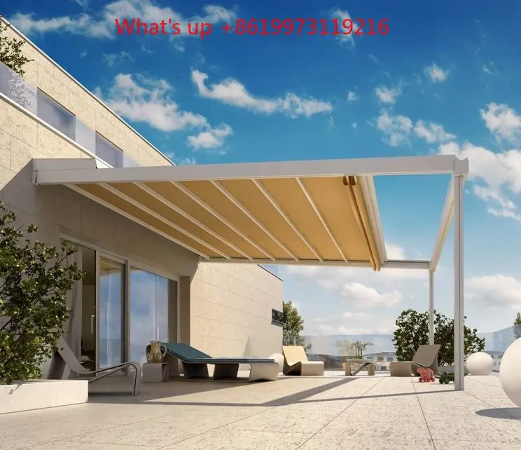 2026 Waterproof PVC Folding Gazebos Retractable Pergola Roof Motorized Awning Patio Canopy Pergola with LED Light Outdoor Sun Sh