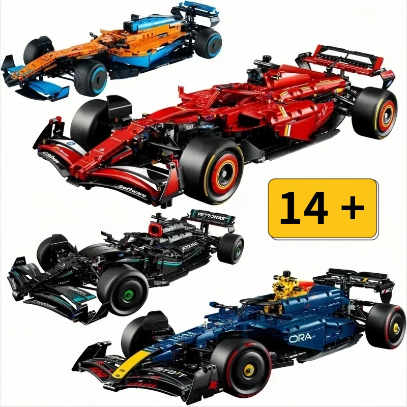 MINISO 1361 pièces technique SF-24 Kit de modèle de voiture de course ensemble mécanique modèle de bloc de construction, jouet d'anniversaire rouge et bleu cadeau
