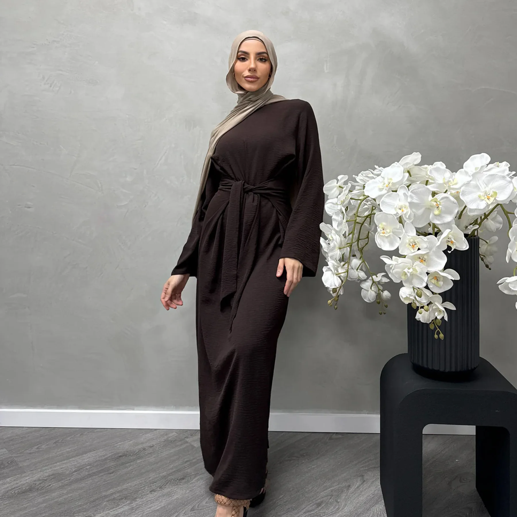 Ramadan Eid Djellaba Muslim Dress Dubai Soft Closed Abaya Dubai Turkey for Women Muslim Dress Islam Abayas Robe Lace Up Dress