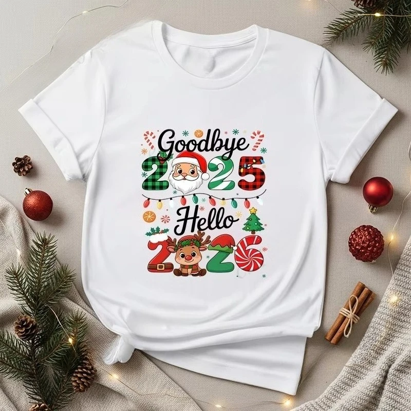 

Goodbye 2025 Hello 2026 Tee Happy New Year 2026 Crew T-Shirts Christmas Matching Family Tops New Year New Me T-Shirts Funny Gift