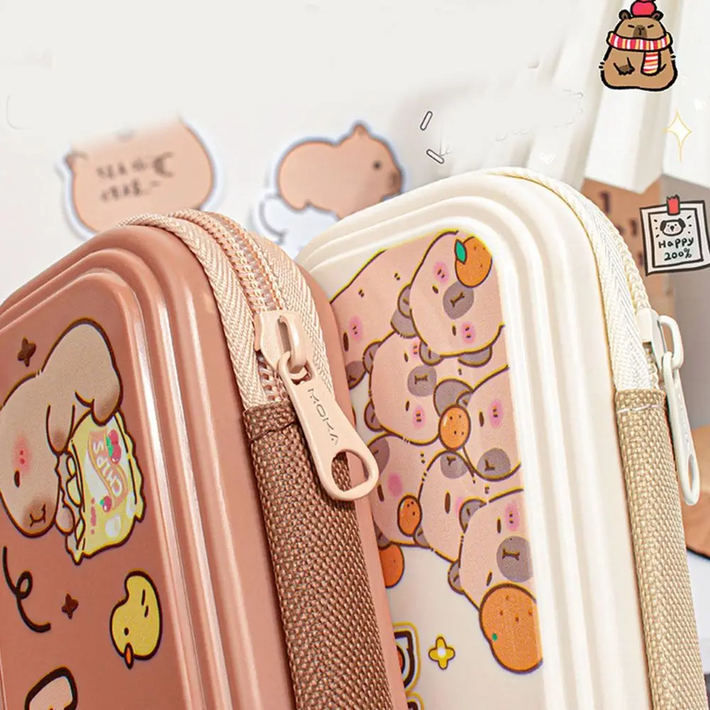 Cartoon Large Capacity Capybara Pen Bag Waterproof Single layer Stationery Storage Bag Zipper Funny Capibala Pencil Case Office