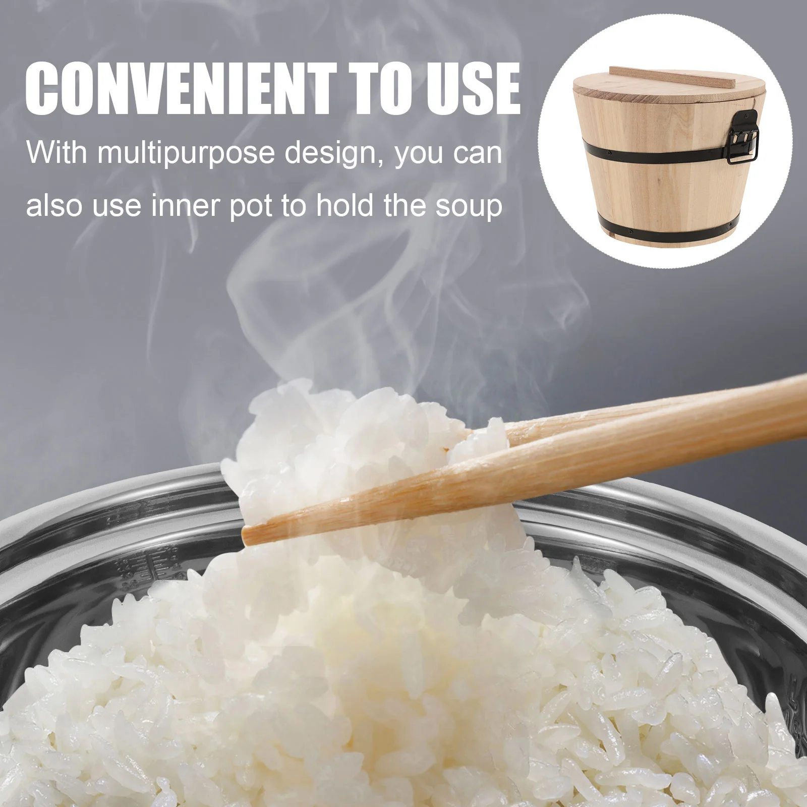 

Wooden Rice Steamed Bucket Multi-Function Container Handle Home Kitchen Accessory Round Shaped Storage Sushi Tofu Hotel