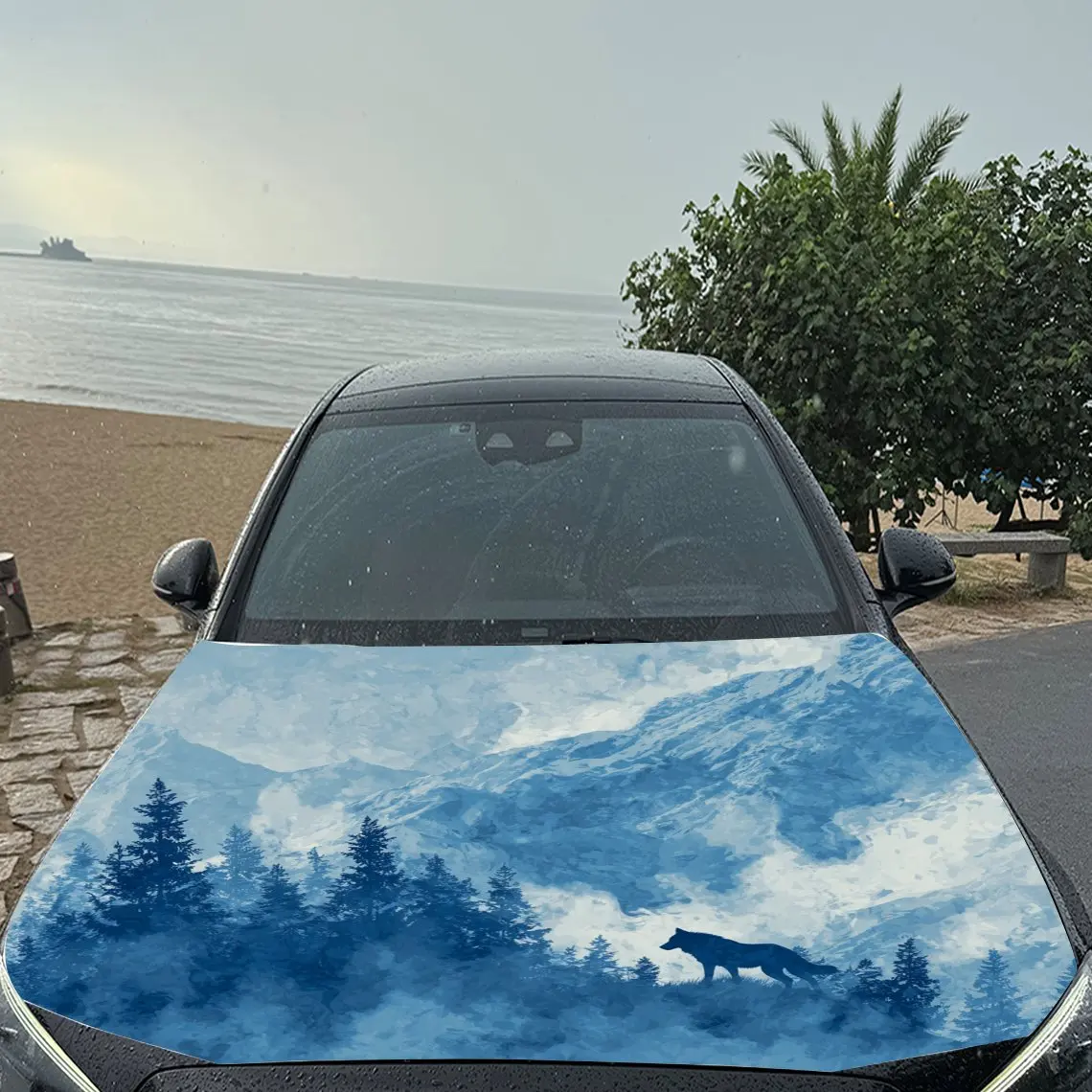 ملصقات السيارة على شكل ذئب يزيد من العزلة والمرونة باللون الأزرق - ملصق غطاء السيارة للغابات الجبلية، مقاوم للماء ذاتيًا - لاصق #5
