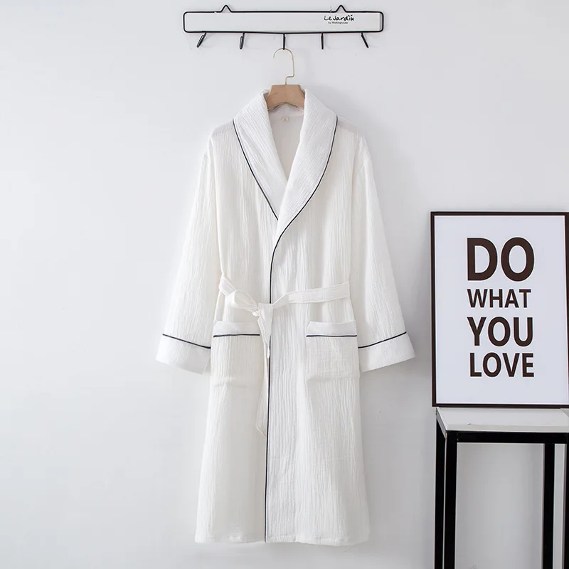 Women\'s Bathrobe Pure Cotton Large Size Spring Autumn Sleepwear Robe Long Sleeve Couple Home Wear Clothing Female Night Robes