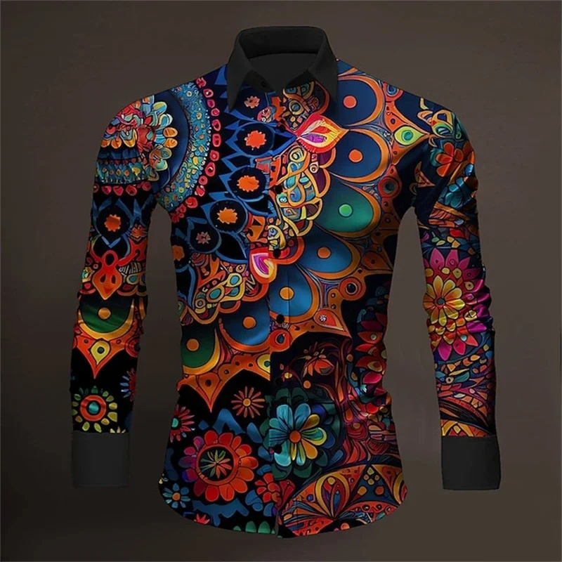 

Exquisite Flower Pattern Hawaiian Shirts For Men Colorful Plant 3D Print Aloha Shirts Casual Loose Long Sleeve Lapel Tops Blouse