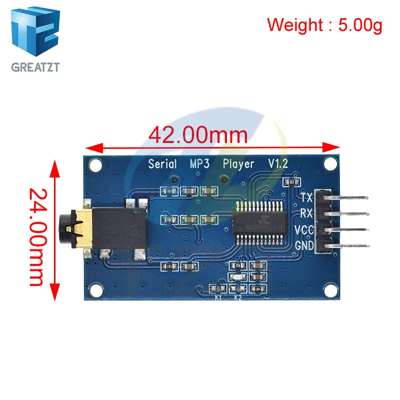 GREATZT YX6300 YX5300 UART Control Serial Module MP3 Music Player Module For Arduino/AVR/ARM/PIC CF