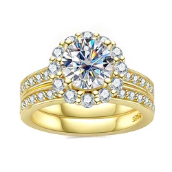 2 Carat D Color All Moissanite 925 Sterling Silver Wedding Yellow Color Ring Sets Engagement Band Fine Jewelry For Women