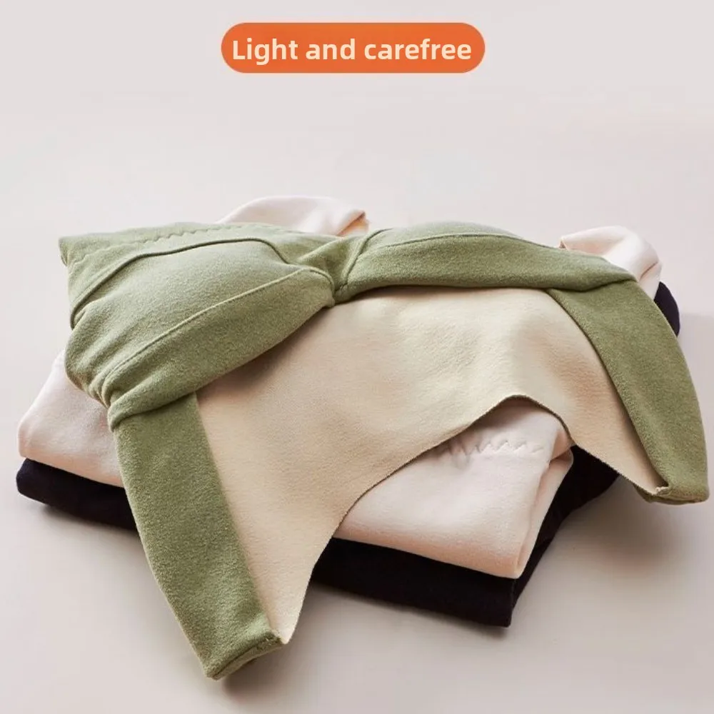 

V Neck Women Thermal Clothes Invisible Velvet Fleece Thermal Underwear Solid Color Feel Heating Warmth Long Tops Lady