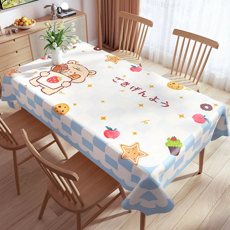 Cartoon Plaid Printed Waterproof Tablecloth 1 Pc Pvc Dining Table Decor for Children Girls Cute Ins Style Anti-Stain Table Cover