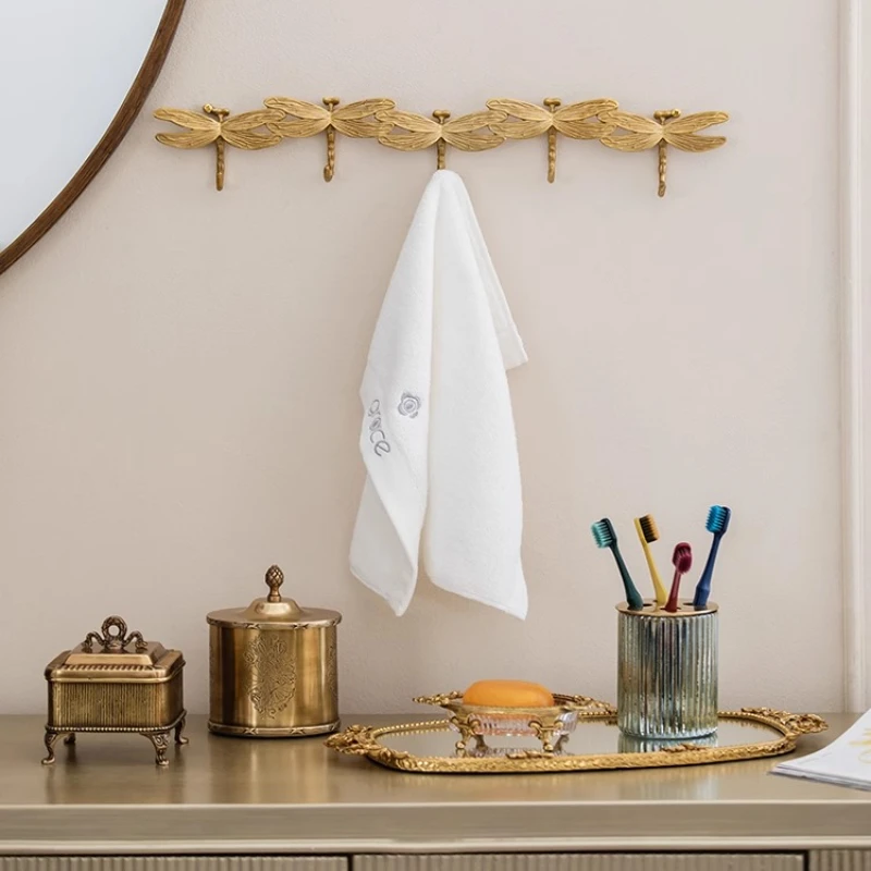

‌Antique Brass Dragonfly Wall Hooks No-Drill Coat Rack with Vintage Finish,Durable Multi-Purpose Hooks for Bedroom