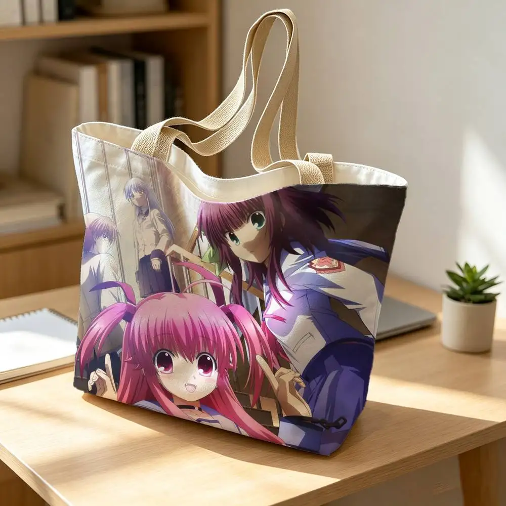 Angel Beats Emotional_Anime Canvas Tote Bag Spacious Shoulder Bag with Zipper Closure and Classic for Work