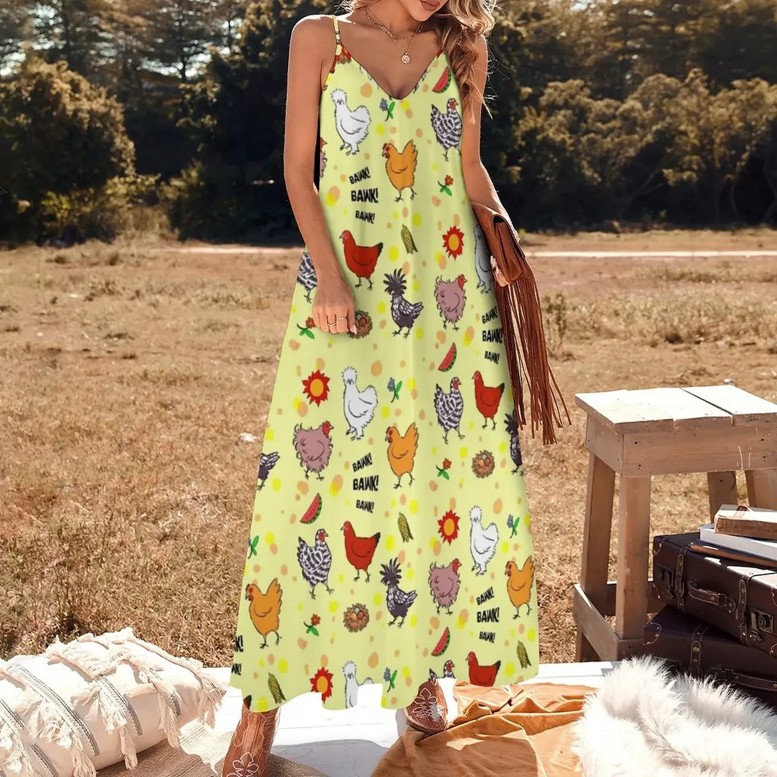 Cute seamless chickens pattern cartoon Sleeveless Dress Summer women's clothing prom clothes dresses with long sleeves Dress