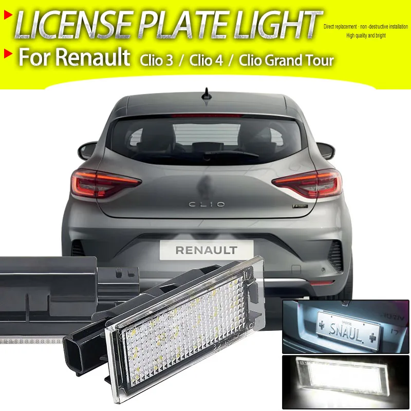 2Pcs Canbus No Error Car Led Number License Plate Lights For Renault Clio 3 2005-2014 Clio 4 2012-2019 Clio Grand Tour 2013-2019